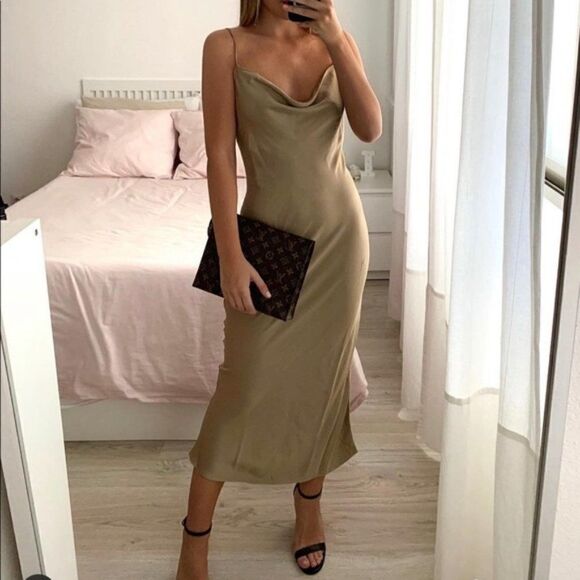 Mango Draped Camisole Slip Satin Midi Dress - Picture 1 of 12